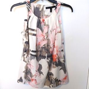 White House Black Market Sleeveless Print Blouse with Keyhole